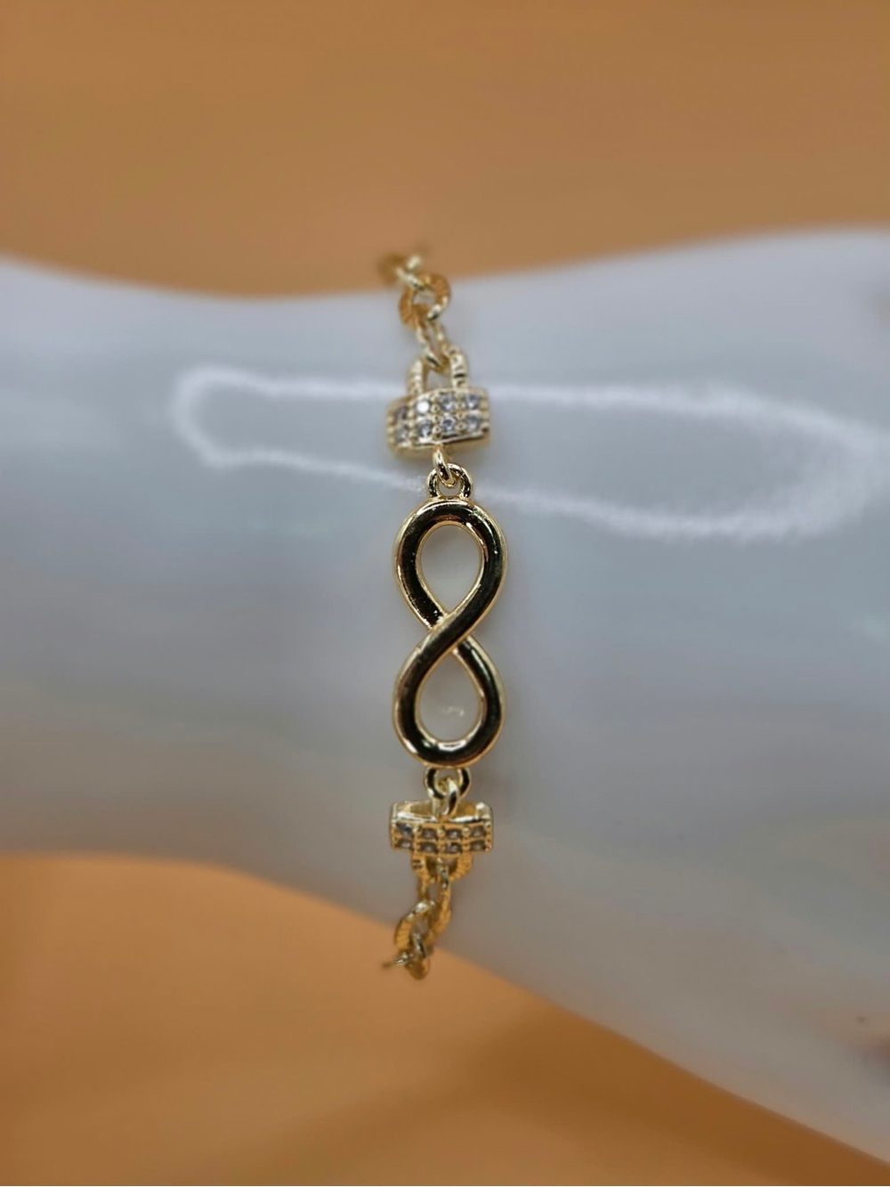 Gold Plated Infinity Chain Bracelet with Pavé Accents